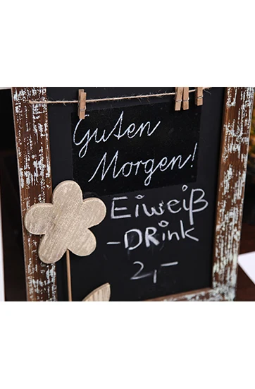 Kreidetafel im Figurcentrum: Guten Morgen, Eiweiß-Drink